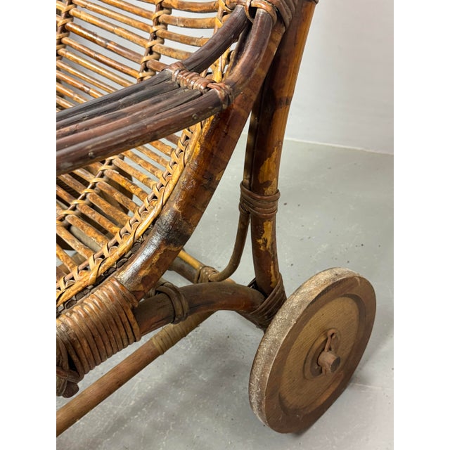 Brown Vintage Bamboo Wheeled Garden Lounge Chairs, 1930, Set of 2 For Sale - Image 8 of 13