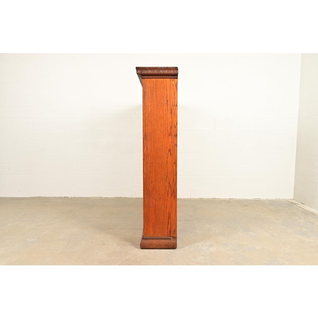 R. J. Horner Style Antique Victorian Carved Oak Triple Bookcase Cabinet, Circa 1880s For Sale - Image 11 of 13