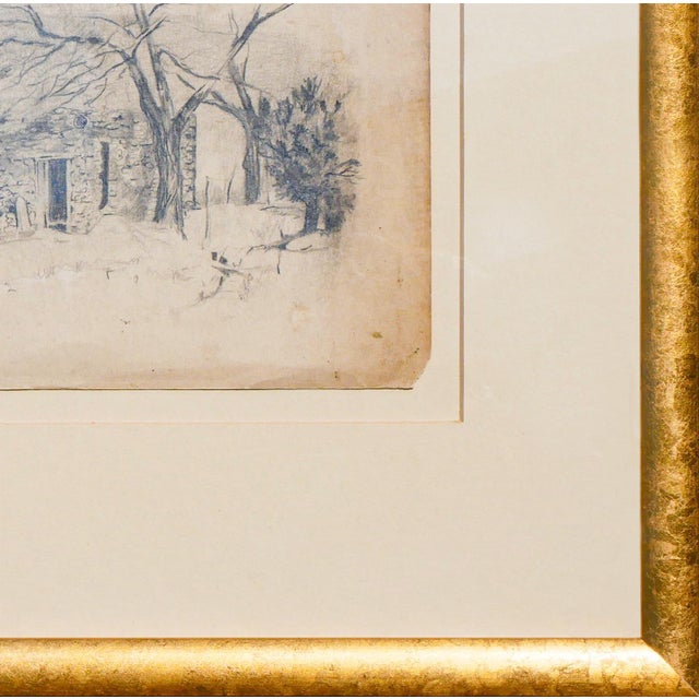 Paper Madelyn Colby Naturalistic Monochromatic New Mexico Landscape Pencil Drawing with Trees, Mid-20th Century For Sale - Image 7 of 10