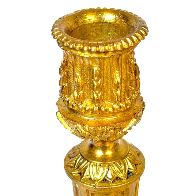 Pair Louis XVI Revival Ormolu Candlesticks, French, Belle Époque, C. 1880–1900 For Sale - Image 4 of 15