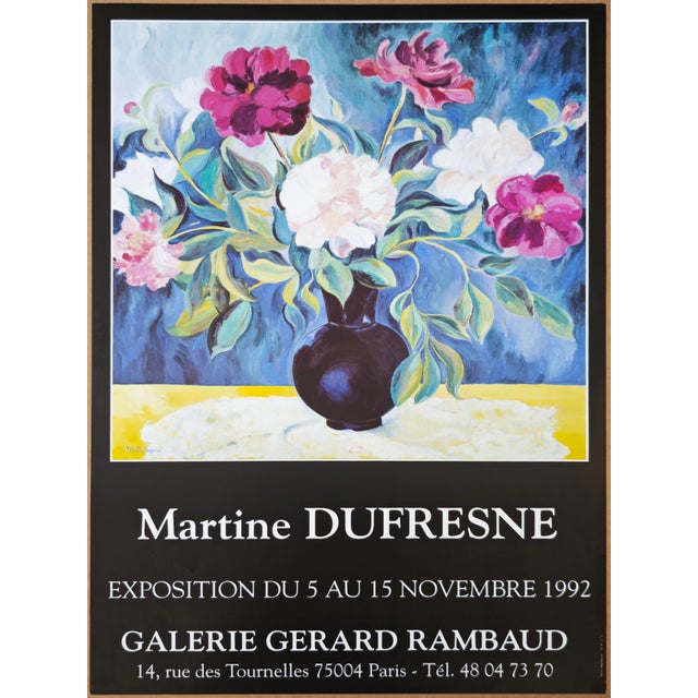 Martine Dufresne Peonies in a Dark Vase Original poster for the exhibition at Galerie Rambaud 1992 63 x 43 cm Very Good...
