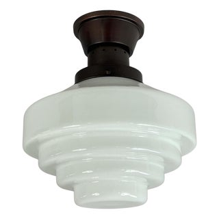 Swedish Opaline Glass & Burnished Copper Flush Mount, 1940s For Sale