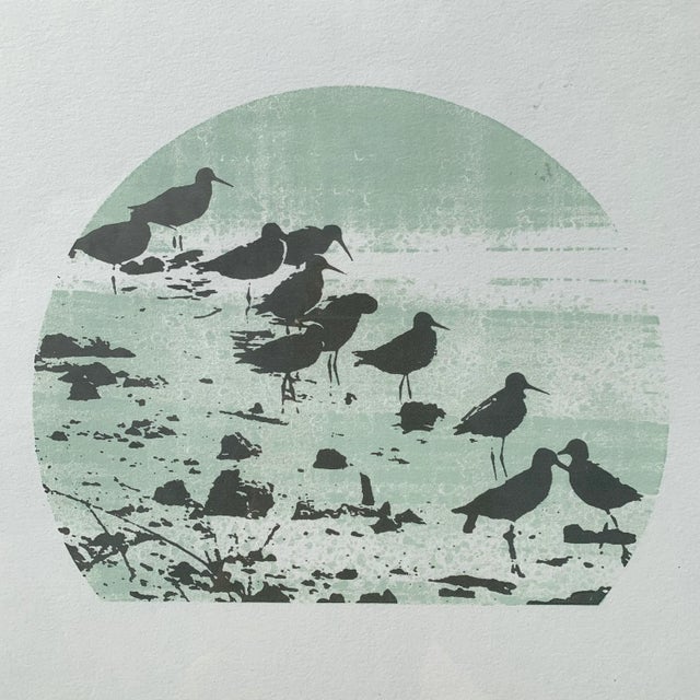 Retro birds serigraph print, framed. Black metal frame measures roughly 13” x 13”. Hand pulled serigraph from the 1970s....