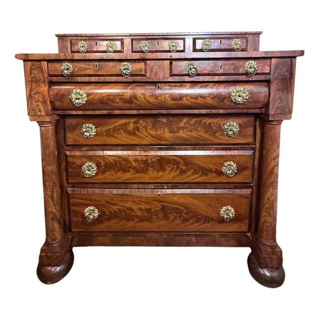 Stunning Antique 9 Drawer Dresser**Figured Mahogany Intricate Brass Hardware**OBO** For Sale