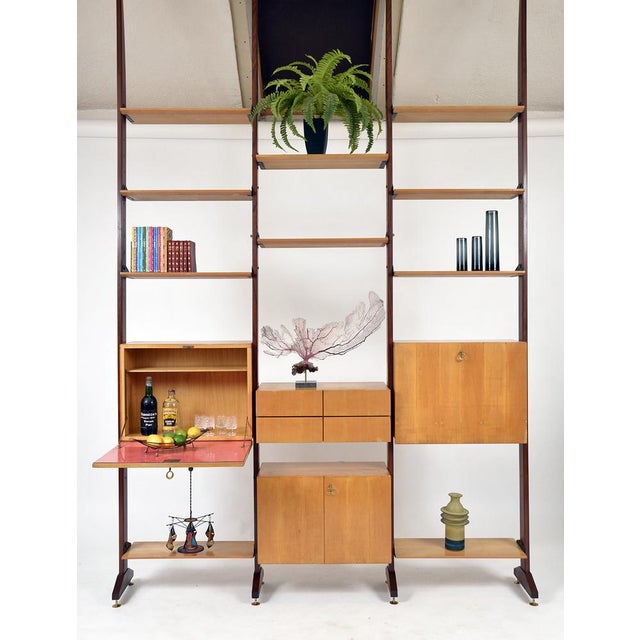 1950s Large Mid-Century Italian Teak & Maple Freestanding Shelving System, 1950s, Set of 18 For Sale - Image 5 of 18