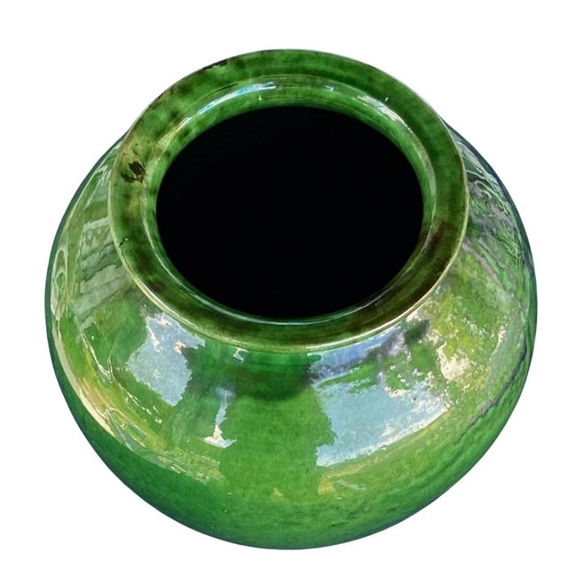 Antique French Provincial Pottery. Terra Cotta Pot With Green Drip Glaze For Sale - Image 10 of 11