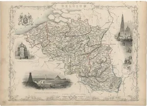 Antique Map of Belgium by J. Tallis, 1851