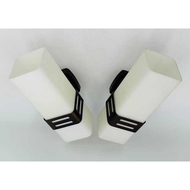 1960s Pair of Opaline Glass & Brass Wall Sconces by Stilnovo, Signed, Italy 1960s For Sale - Image 5 of 12