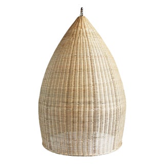 Coastal Organic Modern Raw Wicker Pod Pendant Light Medium For Sale