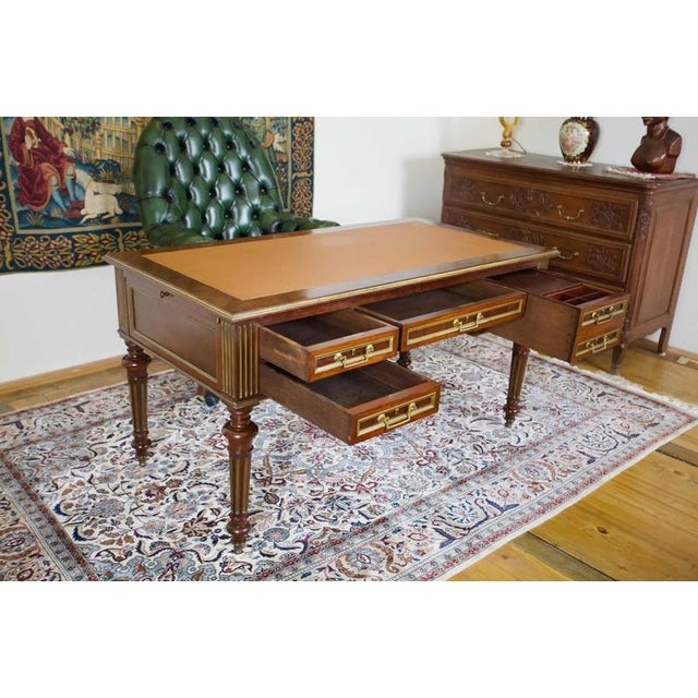 Wood English Extendable Desk with Leather Top For Sale - Image 7 of 10