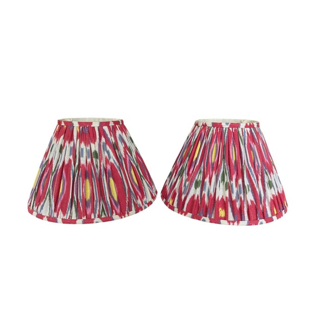 Multicolor Ikat Pleated Lampshades 12" - A Pair For Sale - Image 9 of 10