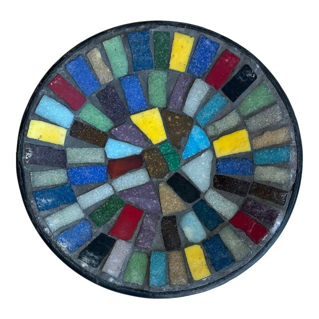 Vintage Danish Modern Colorful Glass Mosaic Dish Stamped Denmark For Sale
