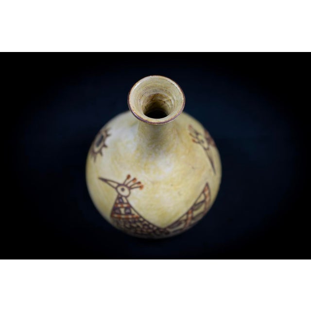 Mid-Century French Soliflore Vase in Glazed Ceramic with Incised Decoration of Stylized Birds by Olivier Pettit, France, 1950-1960 For Sale - Image 6 of 13