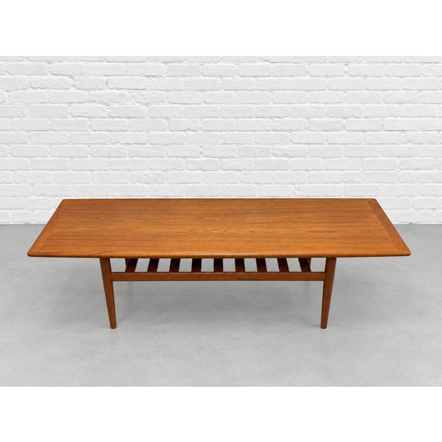 1960s Mid Century Modern Coffee Table by Grete Jalk, C. 1960’s | Upturned Edges & Slatted Magazine Rack For Sale - Image 5 of 13