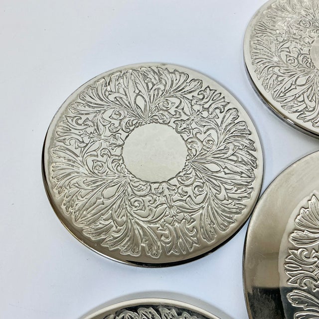 Mid 20th Century Hollywood Regency Chippendale Silver Plate Acanthus Leaf Coasters - Set of 7. For Sale - Image 11 of 14
