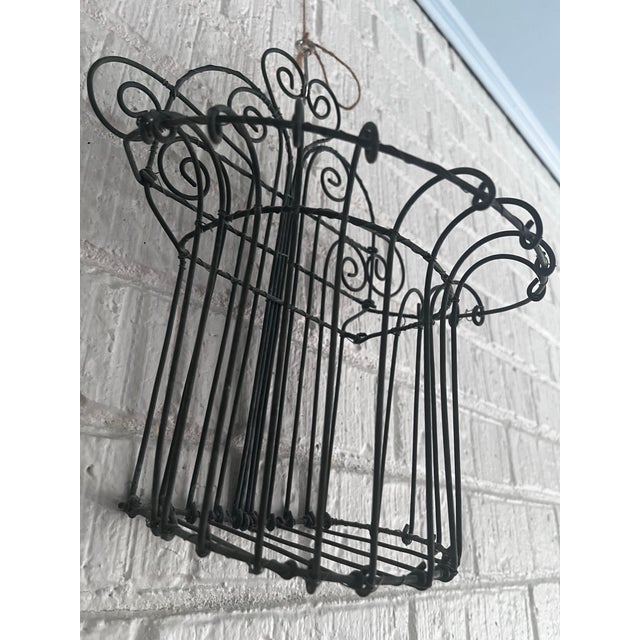 French Vintage French Wrought Iron Wall-Mounted Scrollwork Plant Garden Basket 13” Tall X 11” Wide For Sale - Image 3 of 7