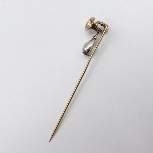 Victorian Mid 19th Century 14k Gold Victorian Bicycle Horn Stick Pin For Sale - Image 3 of 4