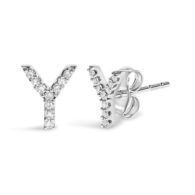 Expertly crafted to symbolize individuality and grace, this exquisite "Y" initial stud earring is fashioned from radiant...