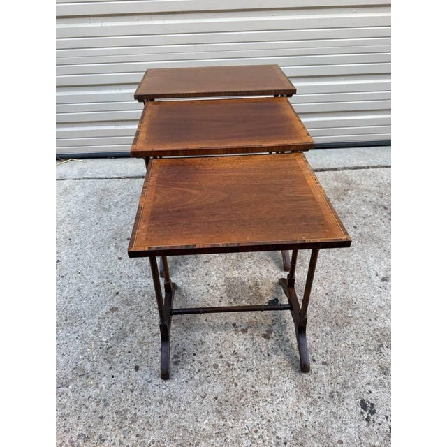 Wood Vintage 20th Century Regency Style Inlaid Nesting Tables - Set of 3 For Sale - Image 7 of 12