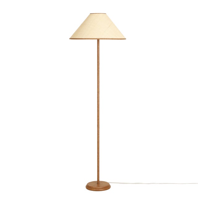 Brown Keria Natural Vegan Leather and Raffia Designer Floor Lamp For Sale - Image 8 of 8