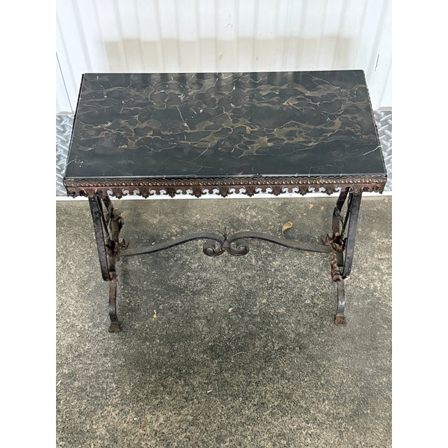 1920s Black Marble Wrought Iron Table W Flowers For Sale - Image 9 of 9