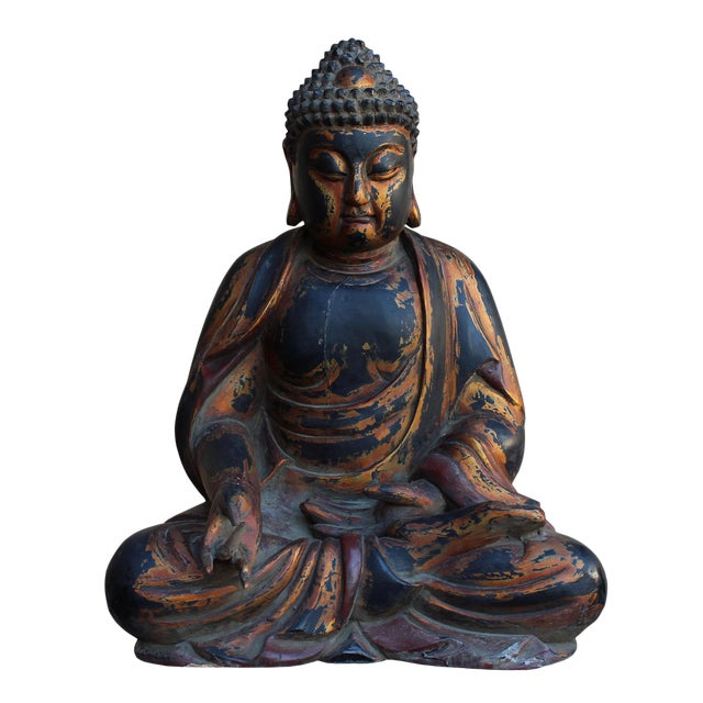 Chinese Golden Brown Wooden Meditation Sitting Buddha Statue Chairish