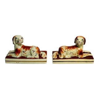19th Century Staffordshire Recumbent Greyhound Dogs. Charming Faces - A Pair For Sale