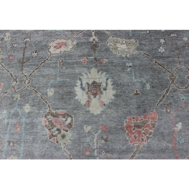 Large Turkish Modern Oushak Rug in Gray, Pink, Neutrals and All-Over Design For Sale - Image 9 of 13