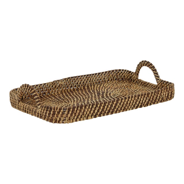 Brown & Natural Rattan Rectangle Tray, Small For Sale