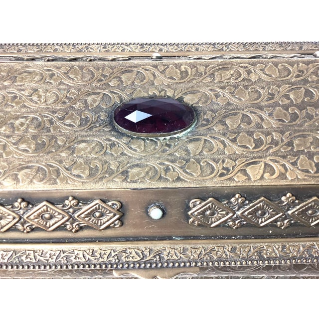 Brass 1920s Vintage Art Deco La Tausca Brass Jeweled Ormolu Jewelry Box For Sale - Image 8 of 9