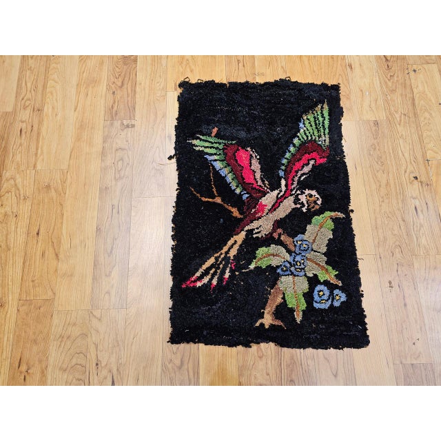 Textile Vintage American Hand Hooked Rug, Handwoven Parrot Pattern, Folk Art Tapestry, 2x3 For Sale - Image 7 of 9