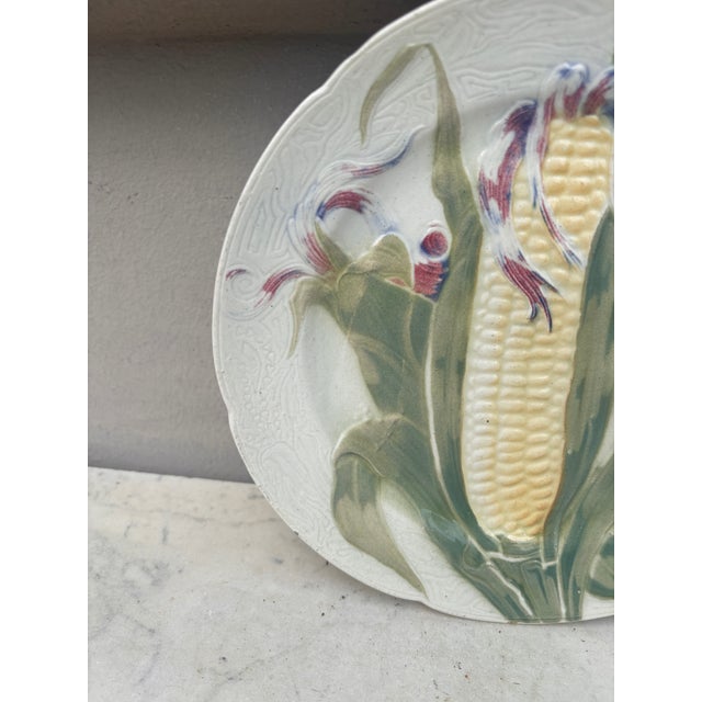 French Country Majolica Corn Keller & Guerin Saint Clement Plate For Sale - Image 3 of 4