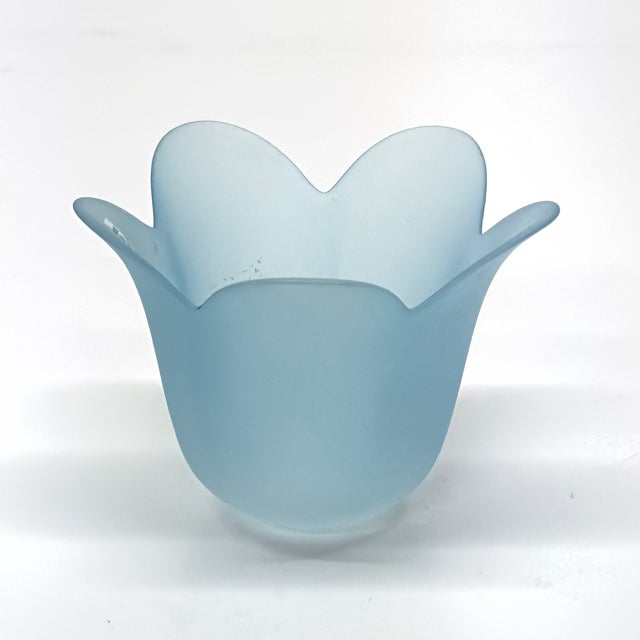 Glass Frosty Blue & Lilac Glass Flower Vessels - Group of 3 For Sale - Image 7 of 10