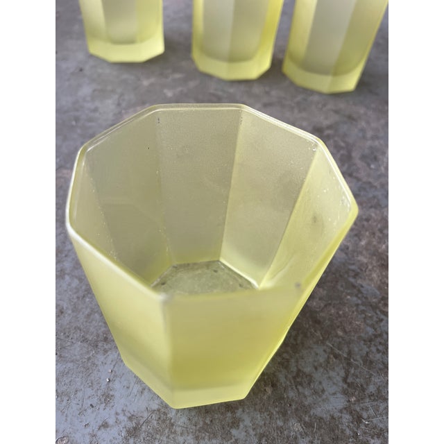 1980s Postmodern Yellow Frosted Hexagonal Low-Ball Drinking Glasses- Set of 4 For Sale - Image 10 of 12