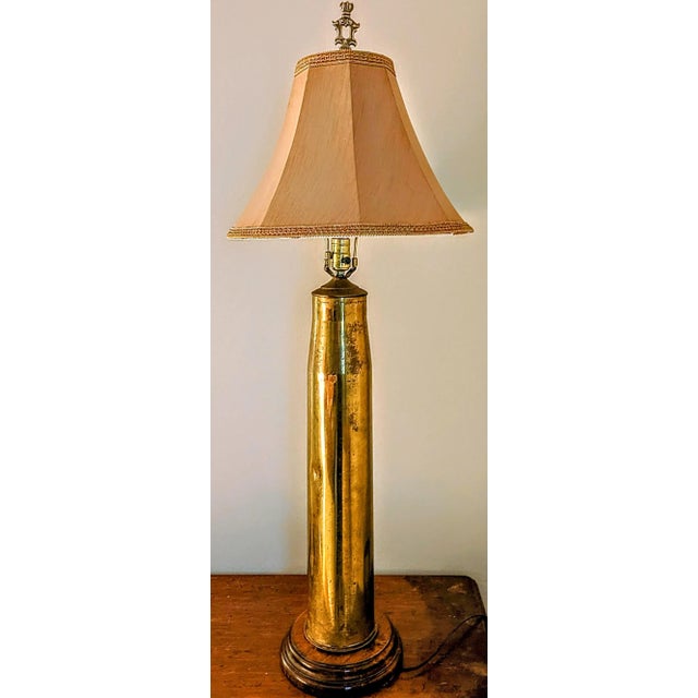 Gothic Signed Mid-Century Artillery Shell Lamp With Shade and Finial For Sale - Image 3 of 11