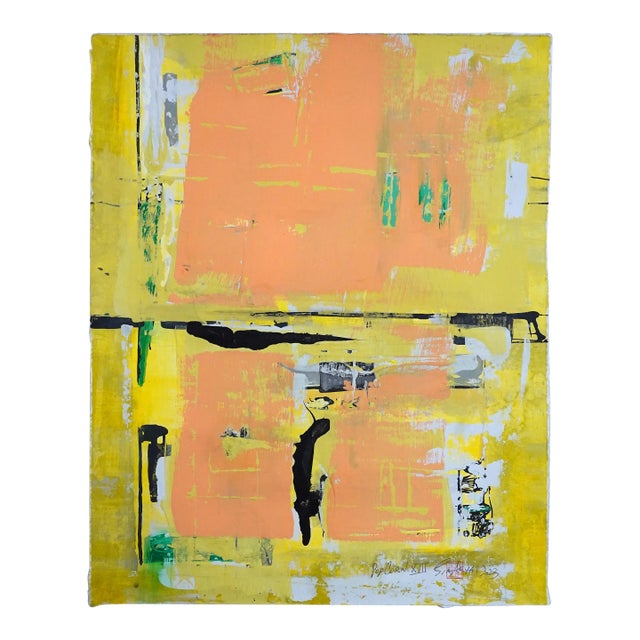 Popcorn. XIII Framed Abstract Pink on Yellow Painting For Sale