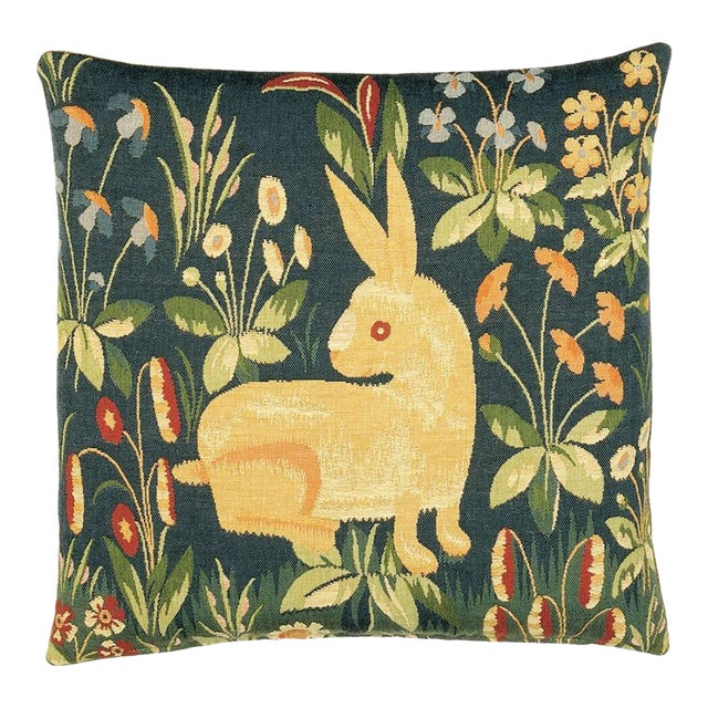 Rabbit Tapestry Cushion With Feather Filler - 46x46cm (18"x18") For Sale