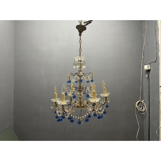 Vintage Macaroni Blue Murano Glass Chandelier, 1950s For Sale - Image 12 of 13