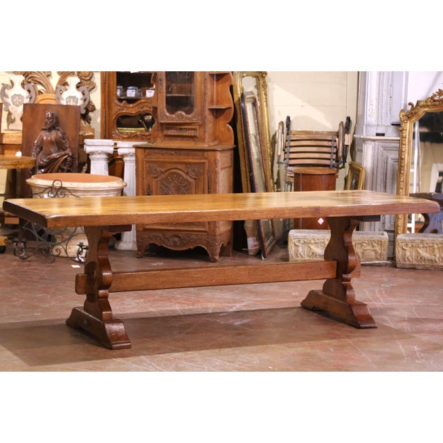 French 19th C. Louis XIII Style French Carved Walnut Refectory Table With Trestle Base For Sale - Image 3 of 10