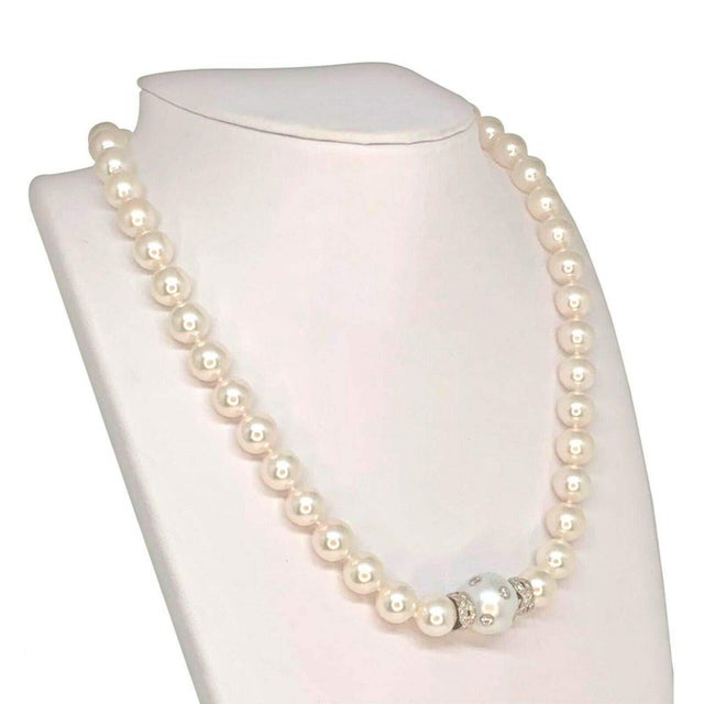 Diamond South Sea Akoya Pearl Necklace 14k White Gold Certified For Sale In New York - Image 6 of 7