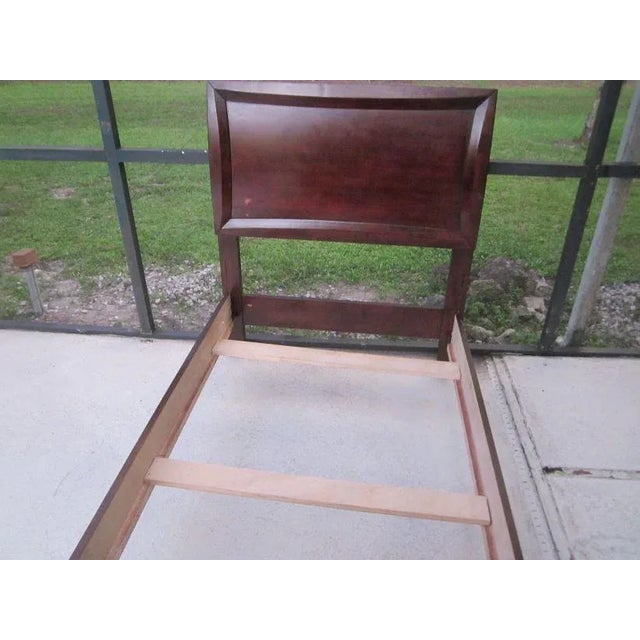 Wood 1980s Solid Wood Sleigh Twin Size Bedframe in Pecan Color For Sale - Image 7 of 13