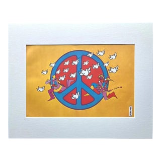 Vintage Peter Max Psychedelic Pop Art Poster Print in 16x20 Mat: Peace Sign For Sale