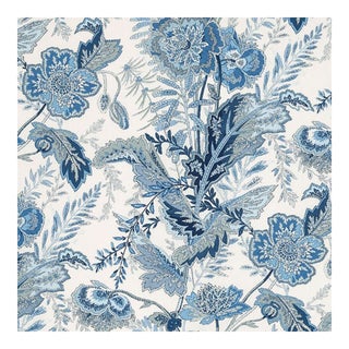 1 Yard Remnant Schumacher Sandoway Vine Linen Delft White Navy French Blue Upholstery Drapery Fabric For Sale