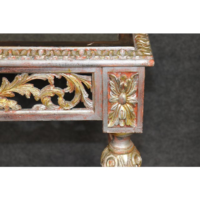 1960's Louis XVI Style Mirrored Top Console DIstressed Silver and Gold Accents For Sale - Image 11 of 13