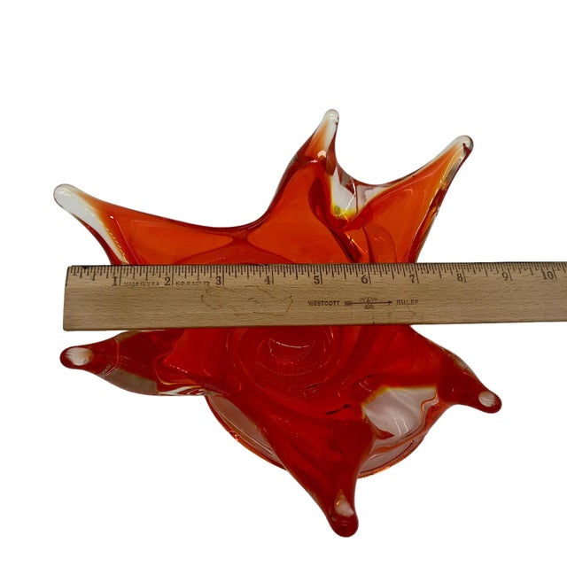 Glass 1960s Chalet Swirl Six Finger Orange and Clear Glass Bowl For Sale - Image 7 of 8