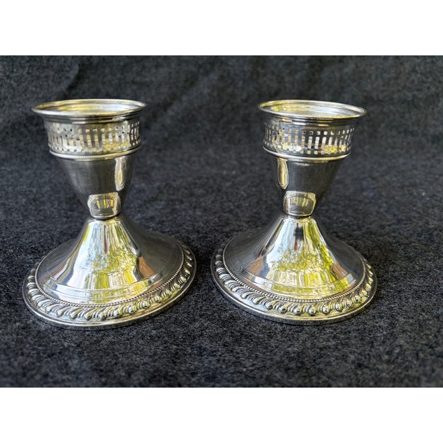 1950s Vintage Sterling Silver Weighted Duchin Candlesticks a Pair For Sale - Image 5 of 16
