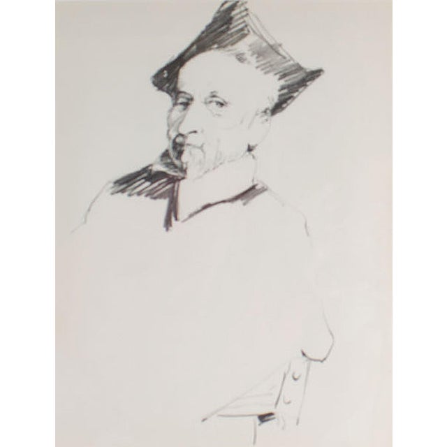 A graphite portrait drawing by the American artist James L. Bruch (1942-2023). This portrait depicts a man with a beard...