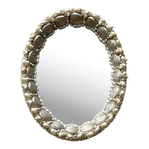 Vintage Coastal Shell Encrusted Oval Mirror
