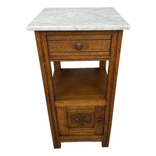 Antique French Oak Bedside Table with Marble Top For Sale