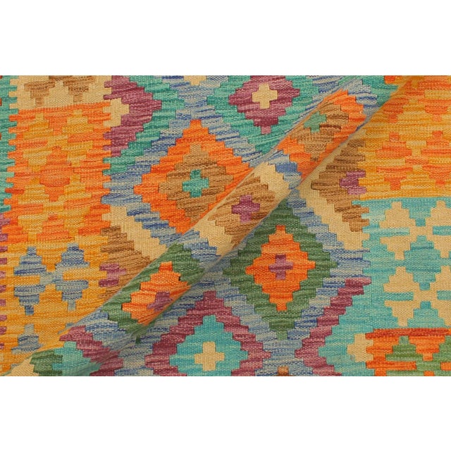 Textile Navajo Style Kilim Blue Rust Hand Woven Rug - 2'9" X 9'9" For Sale - Image 7 of 7